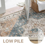 GENIMO 5x8 Area Rugs for Living Room, Machine Washable Low Pile Rugs, Chenille Non Alip Vintage Rug for Bedroom, Dining Room, Home Office, Blue Brown