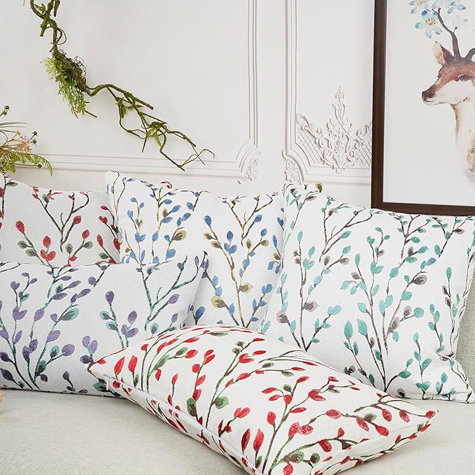 YOUR SMILE Christmas Red Classical Embroidery Jacquard Teal Leaf Pattern Square Decorative Throw Pillow Case Cushion Cover 18 x 18 inch