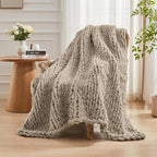 Carriediosa Chunky Knit Throw Blanket 50" X 60", 100% Hand Made Large Chenille Loop Yarn Soft Fluffy Throws for Couch Sofa Bed, Big Crochet Cozy Heavy Thick Cable Woven Blankets, Taupe