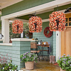 Artificial Fake Fall Hanging Flowers Plants Basket for Outdoor Autumn Decoration, Faux Silk Morning Glory Long Vines Realistic UV Resistant for Outside Home Porch Garden (Fall Orange+Light Orange)