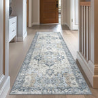 GENIMO Runner Rug 2x10, Machine Washable Vintage Runner Carpet, Non Slip Hallway Rug, Low Pile Lightweight Rugs for Entryway, Hallway, Kitchen and Corridor, Blue
