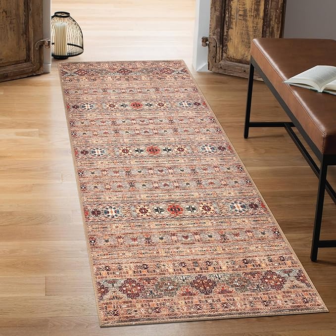 Keen Home Design 2x10 Rug - Machine Washable Runner with Non-Slip Backing, Ideal for Hallway, Entryway, Kitchen, Laundry Room - Vintage, Easy Clean, Durable, Low Pile Rug - (2'6" x 10')