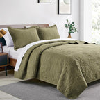 Love's cabin King Size Quilt Bedding Set Green Bedspreads - Bed Summer Lightweight Bedspread Comforter - Coin Pattern Bedding Coverlet for All Season - 3 Pieces (1 Quilt, 2 Pillow Shams)