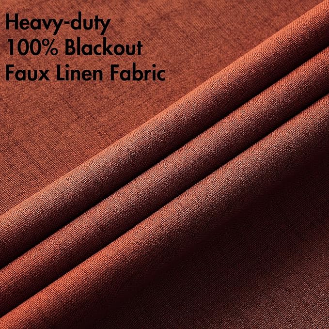 MIULEE 100% Blackout Linen Curtains for Bedroom Thermal Insulated Burnt Orange Grommet Room Darkening Curtains & Drapes Rust Terracotta Fall Decor for Living Room Nursery 52 x 96 Inch (2 Panels)