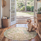 jinchan Round Rugs 5ft Beige Botanical Birds Print Machine Washable 5' Circle Nature Plants Modern Soft Non Slip Throw Area Rugs Ultra Thin Low Pile Carpet for Bedroom Kitchen Living Room