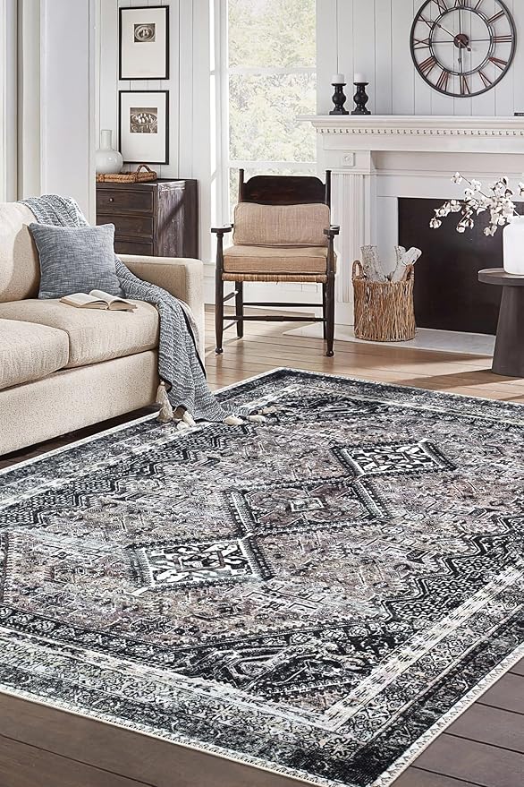 Keen Home Design 9x12 Rug - Machine Washable Area Rug with Non-Slip Backing, Ideal for Living Room, Dining Room, Bedroom - Vintage, Easy Clean, Durable, Low Pile Rug - (9' x 12')