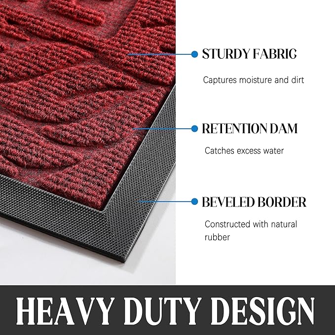 Yimobra Welcome Front Door Mat Outdoor, Heavy Duty Sturdy Non Slip Doormats, Rubber Backing, Low-Profile Entrance Rugs, Absorbent Resist Dirt, Easy Clean Patio Garage Floor Mats, 47X24 Inch, Wine Red