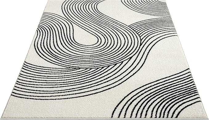 Abani Nuevo Beige Black Swirls Modern Area Rug 8' x 10' for Living Room, Bedroom - Abstract Design - Durable & Easy to Clean