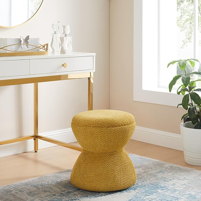 VANOMi Multi-Functional Boucle Ottoman, Vanity Stool Chair, Sturdy Wooden Footstool, Suitable for Living Room, Bedroom, and Entryway, Without Installation, Yellow