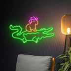 Cowboy Capybara Crocodile Neon Sign Crocodile Capybara Cowboy Hat Led Sign LED Signage