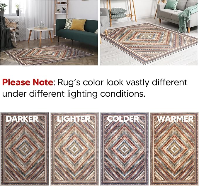 Keen Home Design 4x6 Rug - Machine Washable Area Rug with Non-Slip Backing, Ideal for Living Room, Dining Room, Bedroom - Vintage, Easy Clean, Durable, Low Pile Rug - (4' x 6')