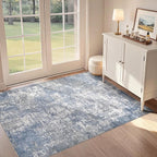 Tortania Washable 3x5 Area Rug - Modern Abstract Neutral Rugs Indoor Soft Thin Mat Non Slip Carpet for Entrance Front Door Living Room Bedroom Home Floor Decoration - Blue Grey