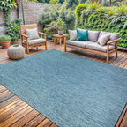 Washable Indoor Outdoor Rug Weather Resistant Carpet Modern Solid for Porch Deck Balcony Backyard Patio Rug 6x9 Aqua Blue