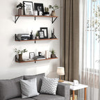 Heimlove Floating Shelves for Wall, 36 Inch Long Wood Floating Bookshelf Set of 3, Wall Mounted Hanging Shelf for Bathroom Bedroom Kitchen, Walnut