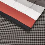 Amazon Basics Full/Queen Comforter Set with Plaid, Striped Sheets, 7-Piece Red Simple Stripe Bedding, Lightweight Microfiber Bed-in-a-Bag