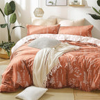 Love's cabin Terracotta Comforter Set Queen - Queen Size Comforter Set, 3 Pieces Cute Floral Bedding Sets for All Seasons,1 Soft Reversible Botanical Flowers Comforter and 2 Pillow Shams