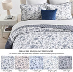 DDUOXIN Botanical Super Oversized King Bedspread - 128" W x120 L Extra Wide 100% Cotton California Quilt, Lightweight Reversible Oversize Bedspreads with 2 Pillow Shams, Blue/White