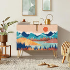 SIGNWIN Sideboard Buffet Cabinet, Kitchen Storage Cabinet with 2 Doors, Vibrant Granite Sunny Mountain, Cupboard Console Table for Dining Room - 35" L x 18" W x 29" H