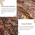 Boho Throw Blanket for Couch Sofa Bed, 100% Cotton Woven Quilt with Tassel 80”x90”, Super Soft Muslin Blanket with Patchwork Printed, Decorative Reversible Bed Blanket/Cover for All Seasons