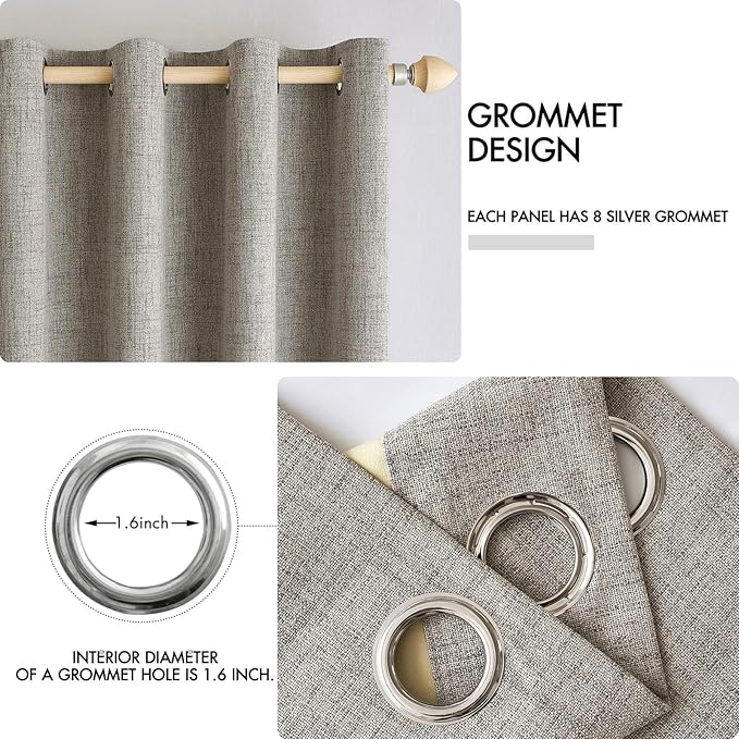 MIULEE Linen Texture Curtains for Bedroom Solid 100% Blackout Thermal Insulated Linen Curtains Grommet Room Darkening Curtains/Draperies for Living Room Nursery 52x96 Inch (2 Panels)