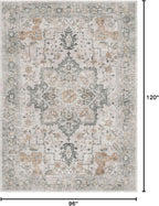 GENIMO 8x10 Area Rugs for Living Room, Machine Washable Non Slip Vintage Rugs, Low Pile Lightweight Chenille Print Rug for Bedroom, Dining Room, Home Office, Light Taupe Brown