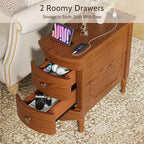 End Table with Charging Station, Narrow Side Table with 2 Drawer, Wood Sofa Side Table for Living Room, Vintage Slim Nightstand Bedside Table for Bedroom, Pre-Assembled (Dark Walnut)