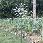 Unique and Magical Metal Windmill, 3D Wind Powered Kinetic Sculpture, Metal Wind Spinner Solar, Wind Spinners for Yard and Garden, Wind Catchers Metal Outdoor Patio Decoration (2 PCS -Silver)