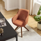 Art Leon Desk Chair No Wheels, Mid Century Modern Office Chair, Swivel Accent Chair with Oak Wood Legs, Fabric Upholstered Arm Chair, Caramel