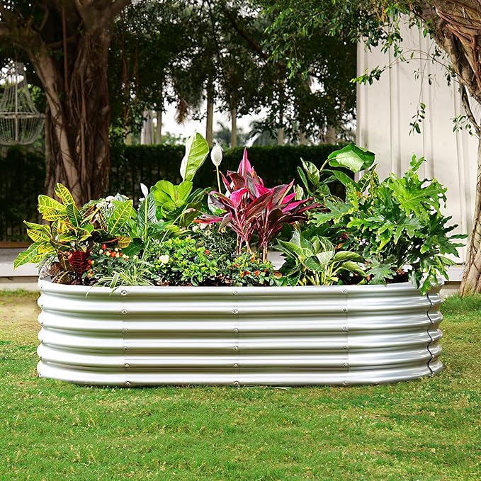 Land Guard Galvanized Planter Raised Beds, 631.99ft Keyhole Raised Garden Bed