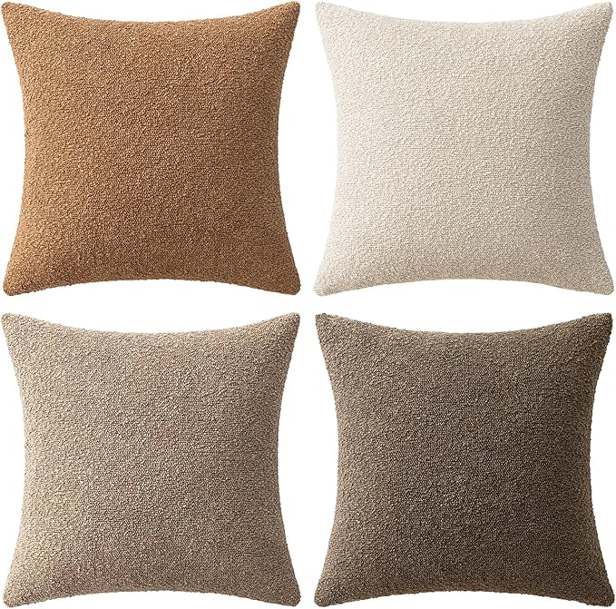 MIULEE Pack of 4 Decorative Textured Boucle Throw Pillow Covers 22x22 Inch Neutral Brown Accent Euro Sham Pillow Cases Couch Cushion Covers Fall Modern Farmhouse Boho Chair Sofa Bed Room Home Decor