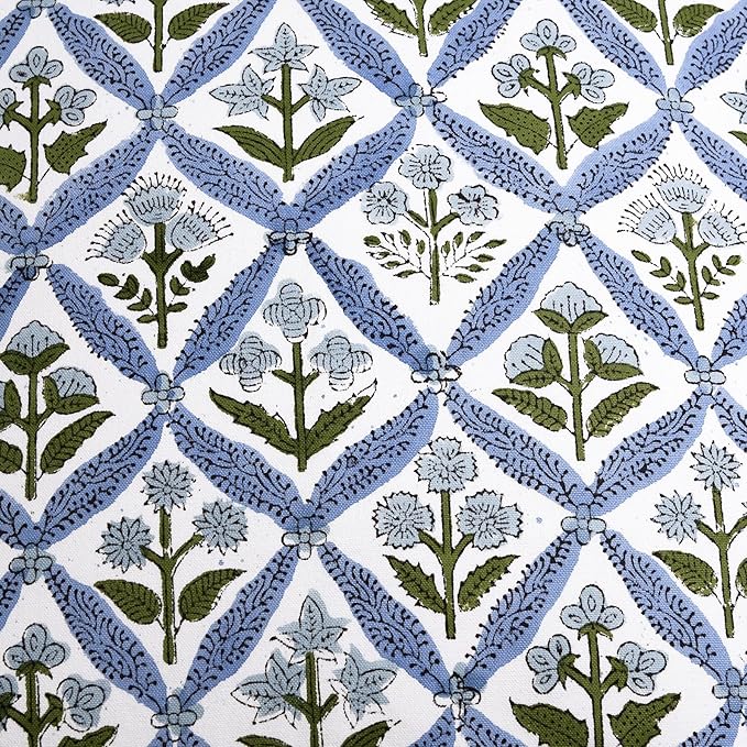 Ridhi Light Steel Blue Block Print Cotton Throw Pillow Covers for Decorative Couch Pillows for Living Room, Chic Boho Cute Outdoor Valentine Pillows Covers Gifts 20x20 Inches