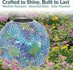Sunnydaze Azul Terra 10" Crackled Glass Garden Gazing Globe with LED Solar Light - Set of 2
