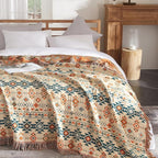 Boho Throw Blanket for Couch Sofa Bed, 100% Cotton Woven Quilt with Tassel 60”x80”, Super Soft Muslin Blanket with Patchwork Printed, Decorative Reversible Bed Blanket/Cover for All Seasons