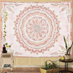 Fowocu Boho Floral Mandala Tapestry Wall Hanging Pink Bohemian Flower Medallion Tapestry Aesthetic Watercolor Hippie Indian Small Tapestries for Bedroom Living Room Dorm Decor 60 x 44 Inch