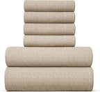 Full Sheets Set 6 Piece - Includes 4 Pillowcases - Bed Sheets Full Size - Soft Hotel Luxury Bedding - Cooling, Comfy & Breathable - 1 Flat & 1 Fitted & 4 Pillowcases w/ Deep Pockets - Heathered Beige