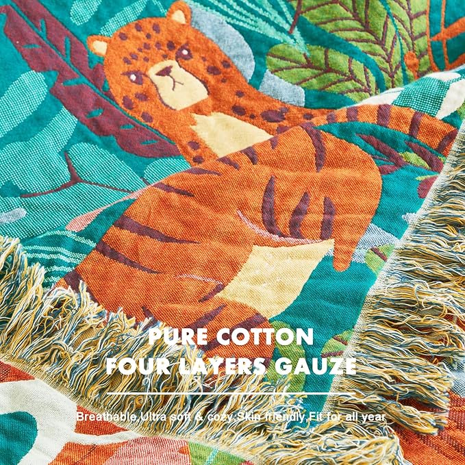 MSGKV Throw Blanket for Couch Cotton Muslin Breathable Animals Blanket 50"x60" Sofa Chair Blankets for All Seasons Lightweight Farmhouse Blankets Home Decor