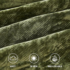 Qucover Velvet King Size Quilt Bedding Set, 106"x98" Oversized King Velvet Quilt and Sham Set, Luxury Quilted Bedspread Coverlet, Ultra Soft Winter Comforter for All Seasons, Olive Green Bedding