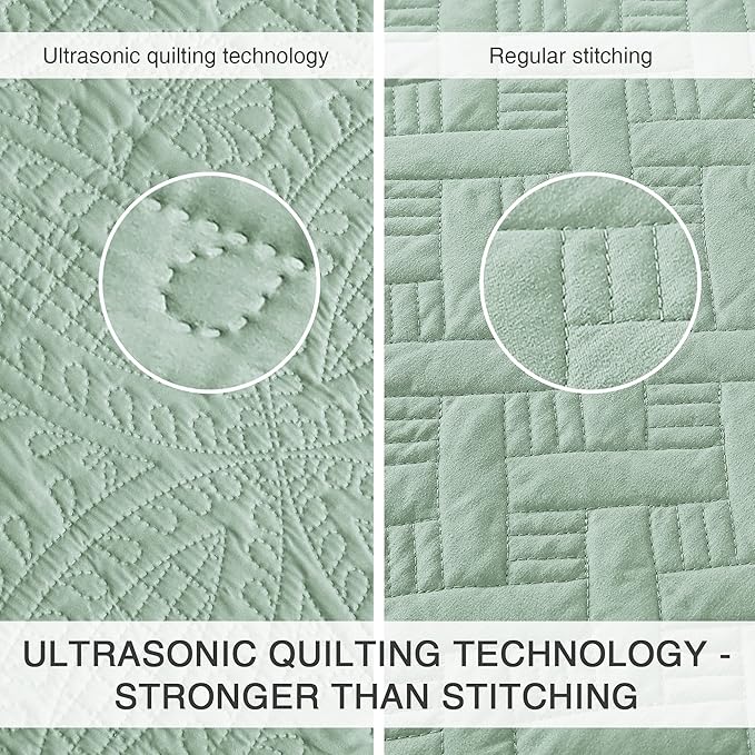 Love's cabin King Size Quilt Set Sage Bedspreads - Soft Bed Summer Lightweight Bedspread Comforter - Modern Style Coin Pattern Coverlet for All Season - 3 Pieces (1 Quilt, 2 Pillow Shams)