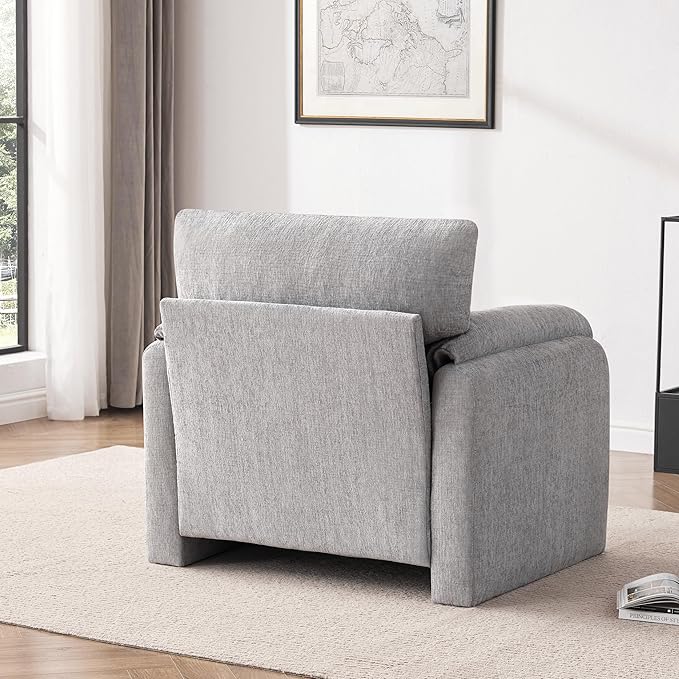Chenille Oversized Armchair, 38.6" Wide Accent Chairs for Living Room & Bedroom Modern Lounge Chair, Upholstered Mid-Century Reading Chair, Comfy Living Room Chair, Single Sofa Chair, LightGrey
