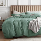 Bedsure Cotton Duvet Cover Queen - 100% Cotton Waffle Weave Green Duvet Cover Queen Size, GentleSoft™ and Breathable Bedding Set for All Season, 3 Pieces, 90"x90"