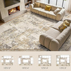 Tortania Washable 10x14 Area Rug for Living Room: Modern Abstract Neutral Large Soft Thin Rugs - Non Slip Indoor Carpet for Bedroom Dining Room Office Nursery Home Floor Decoration - Beige/Brown/Gray