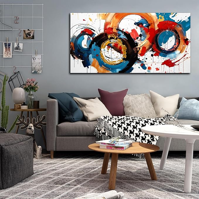 Abstract Wall Art Large Canvas Prints Modern Living Room Bedroom Home Office Wall Decor Framed Colorful Circle Abstract Picture Ready to Hang Size 30x60
