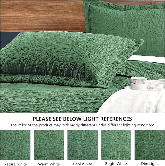 Love's cabin Twin Quilt Set Olive Green Bedspreads - Soft Bed Summer Lightweight Bedspread Comforter - Modern Style Coin Pattern Coverlet for All Season - 2 Pieces (1 Quilt, 1 Pillow Sham)