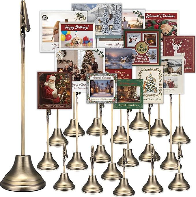 20 Pcs Table Number Holders 4/6/8/10 Inch Metal Place Card Holders with Alligator Clip Heavy Base Wedding Table Number Stand Picture Photo Clip for Banquet Party Birthday Restaurant(Bronze)