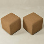 KINWELL 18.5" Wide Modern Square Boucle Upholstered Ottoman with Solid Wood Legs Set of 2, Cube Ottoman Multi-Functional Sofa Footrest, Extra Seating for Living Room, Bedroom, Fully Assembled (Brown)