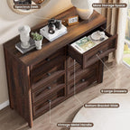 Farmhouse 8 Drawer Dresser for Bedroom, 41" Tall Wood Chest of Drawers, 43.3" Wide Dresser TV Stand, Storage Closet Drawer Organizer for Bedroom, Walnut