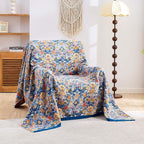 Boho Throw Blanket for Bed, 100% Cotton Soft Rustic Quilt Fall Blanket, 80"x90" Floral Printed Farmhouse Decor Bed Blankets, All Season Rustic Reversible Bohemian Throw Quilt