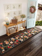 Runners for Hallways Kitchen Rug Non Slip 2'x 10' Long Washable Runner Rugs with Rubber Backing Soft Floral Carpet Runner for Hallways, Kitchen, Laundry, Bedroom, Bathroom(Black)