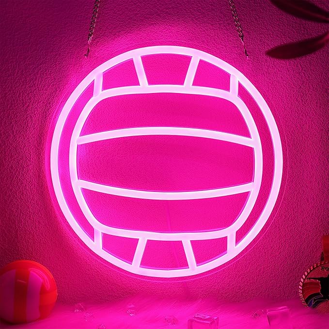 Volleyball Neon Signs for Wall Decor, Sports Neon Lights for Bedroom Living Room Game Room Club, 5V USB Power with Hanging Chain Hooks