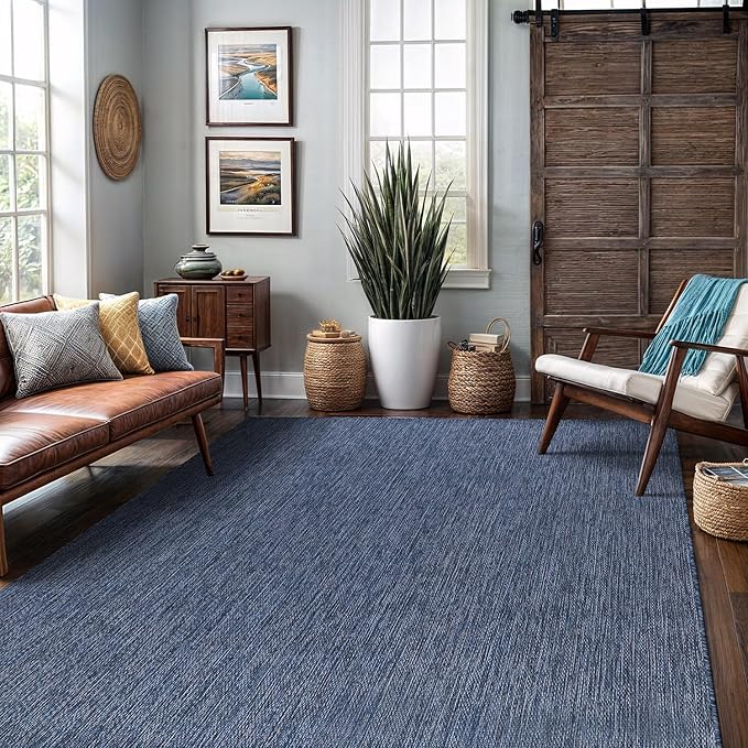 Washable Indoor Outdoor Rug 5x7 Weather Resistant Area Rugs Modern Solid for Porch Deck Balcony Backyard Patio Outside Carpet (5 X 7 Azure Blue)